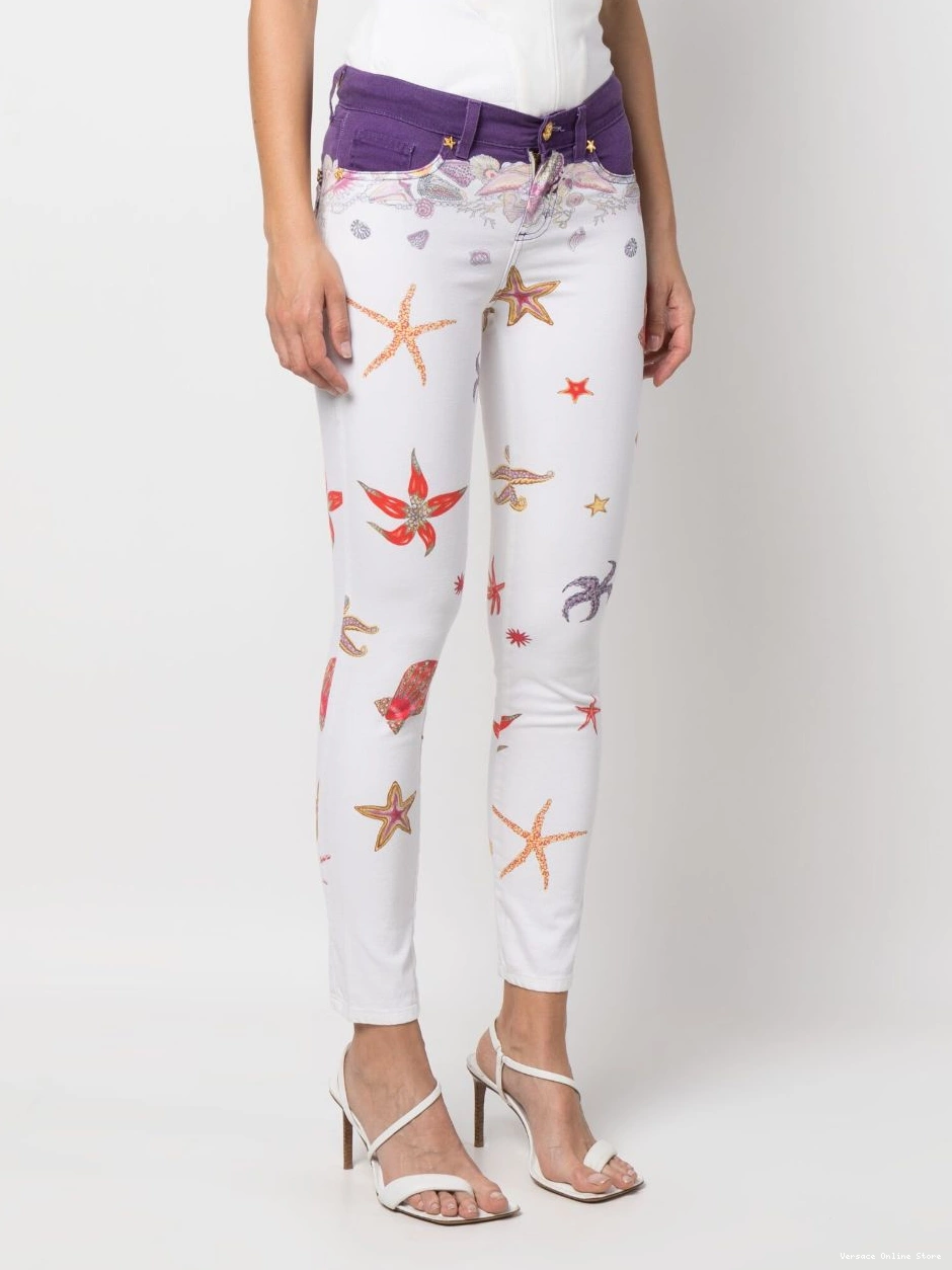 Cheap life Women jeans sea Versace print skinny low-rise 0715